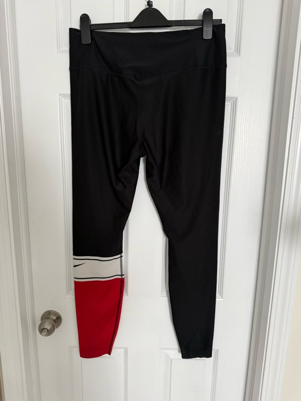 Nike Women’s Black Leggings with Red and White Lower Panel Size L